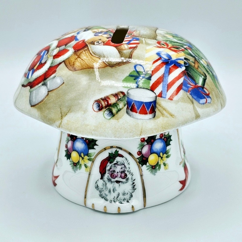 Fine Bone China Christmas Mushroom Bank Made in England Holiday Santa Tree Gift
